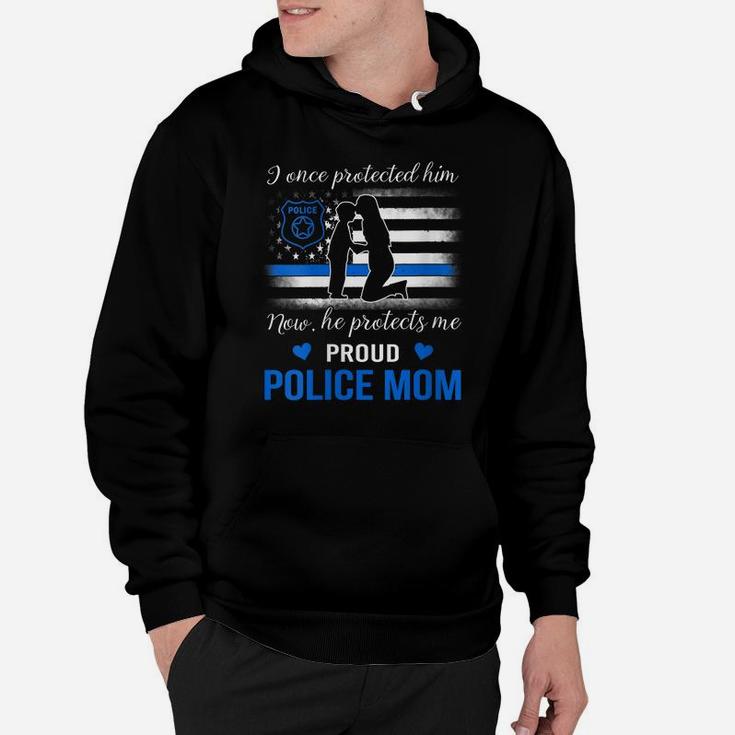 Womens Thin Blue Line Us Flag Law Enforcement Proud Police Mom Hoodie