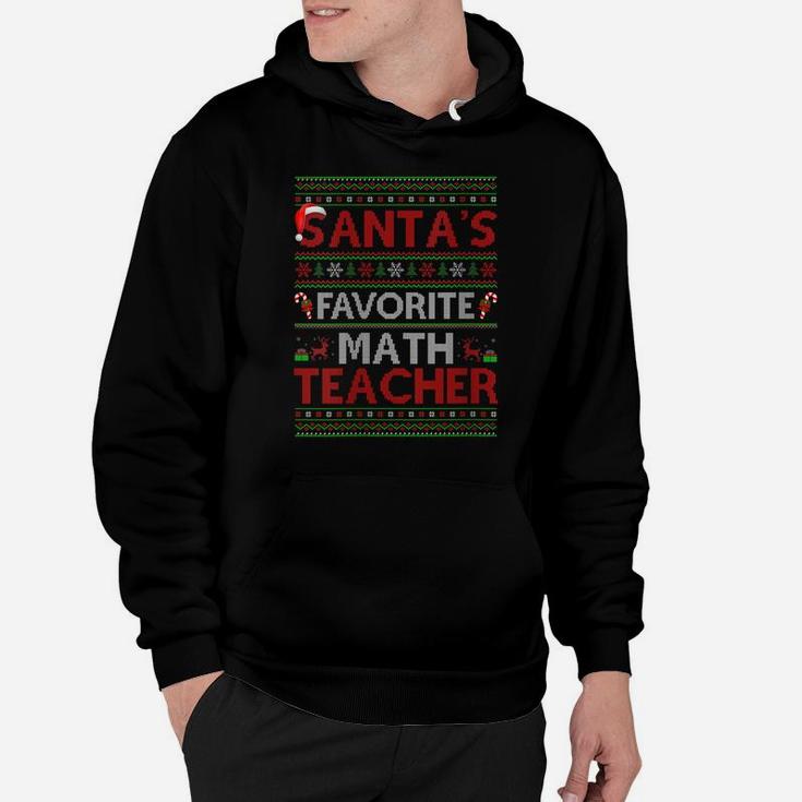 Womens Ugly Xmas Lighting Santa's Favorite Math Teacher Christmas Hoodie