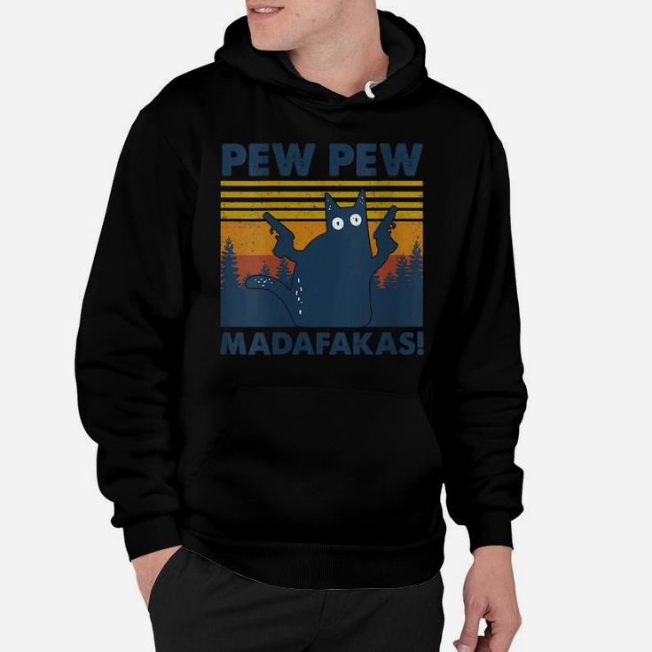 Womens Vintage Cats Pew Pew Madafakas Funny Crazy Cat Lovers Gifts Hoodie