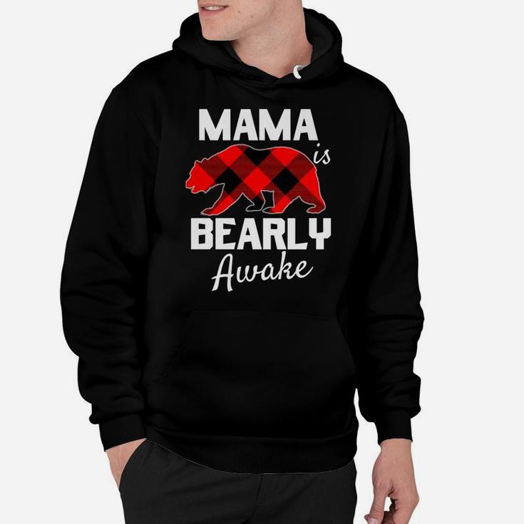 Womens Women Mama Bear Christmas Plaid Red Black Mom Pajamas Pjs Hoodie