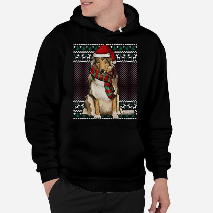 Xmas Collie Dog Santa Hat Ugly Christmas Sweatshirt Hoodie