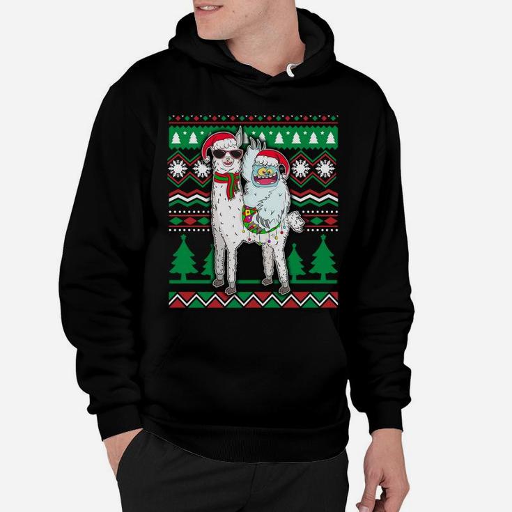 Yeti & Llama With Santa Hat Ugly Christmas Sweater Xmas Gift Sweatshirt Hoodie