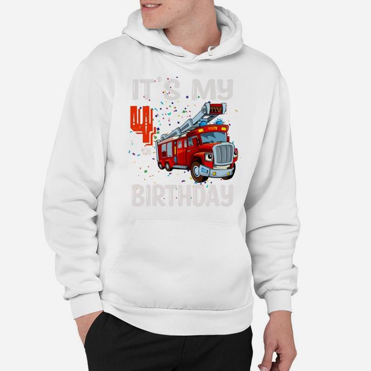4 Year Old Gifts Kids Boys Fire Truck 4Th Birthday Hoodie