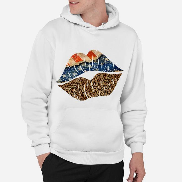 American Flag Leopard Lips 4Th Of July Usa Hoodie