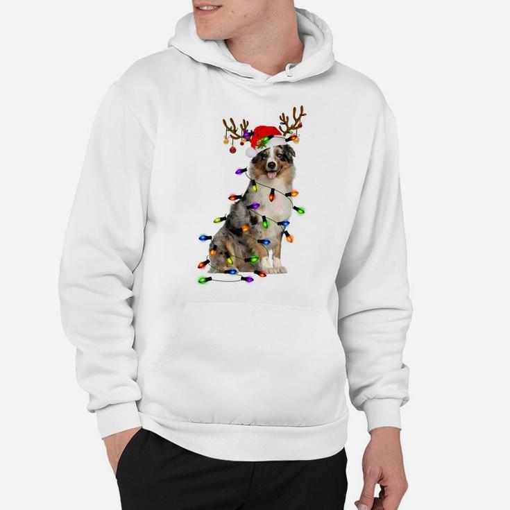 Australian Shepherd Reindeer Christmas Lights Funny Xmas Sweatshirt Hoodie