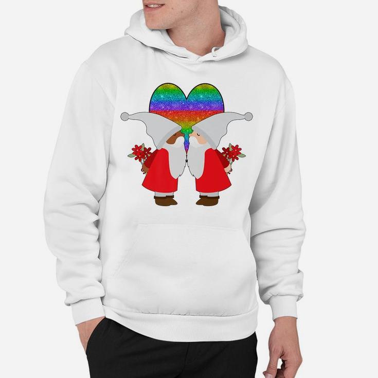 Bi-Racial Couple Gay Pride Gnome Valentines Day Rainbow Hoodie