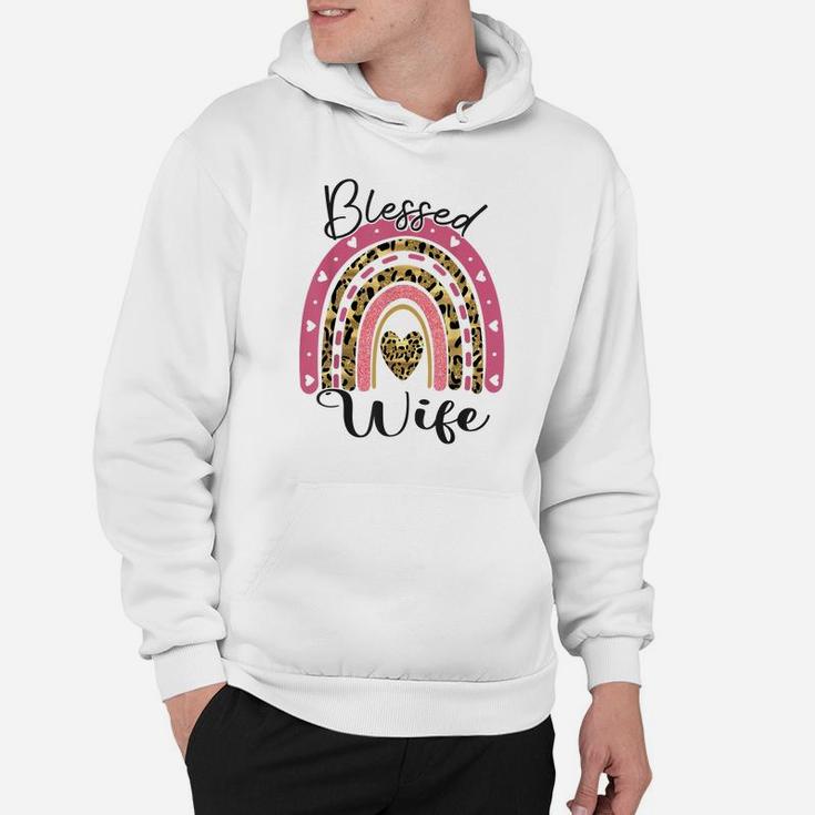 Blessed Wife Funny Leopard Boho Rainbow Wife Life Hoodie