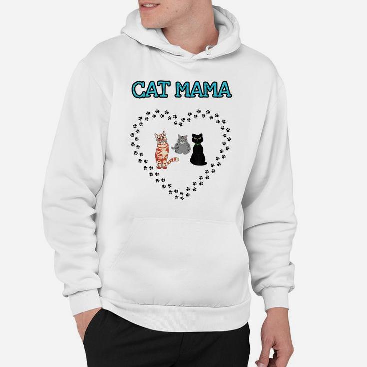Cat Mama Heart Three Cats Lovers Girls Womens Novelty Gift Hoodie