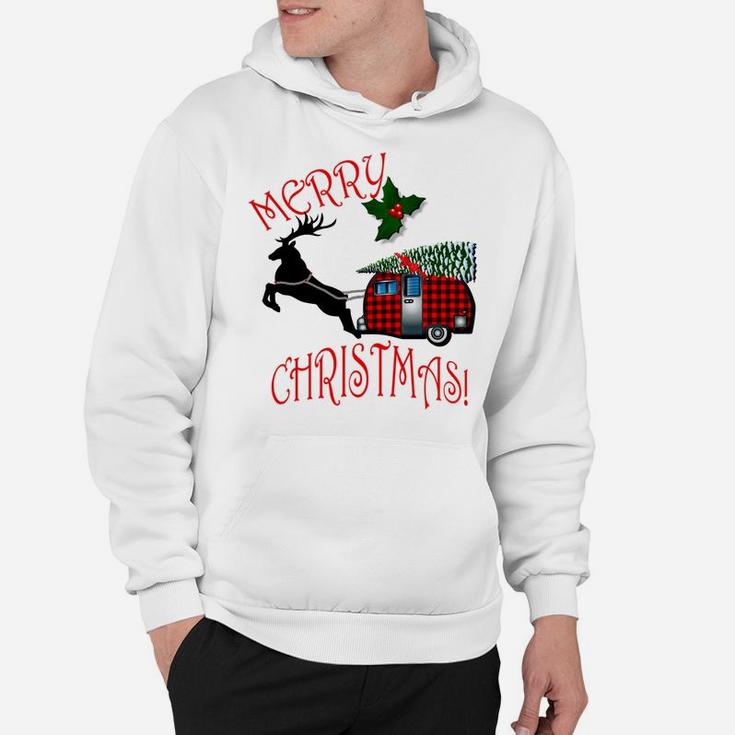 Christmas Gift Plaid Camper & Reindeer Funny Retro Xmas Ugly Sweatshirt Hoodie