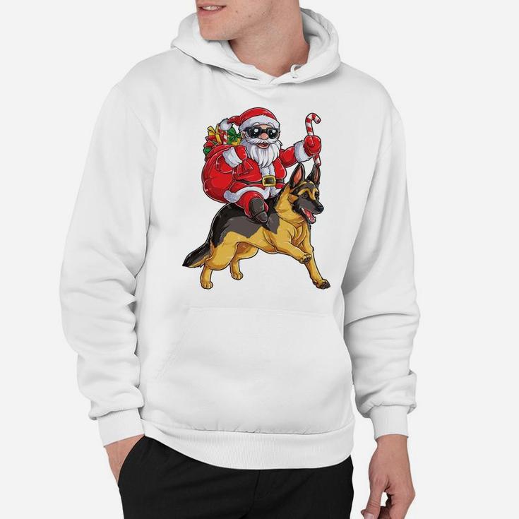 Christmas Santa Claus Riding German Shepherd Xmas Boys Dog Sweatshirt Hoodie