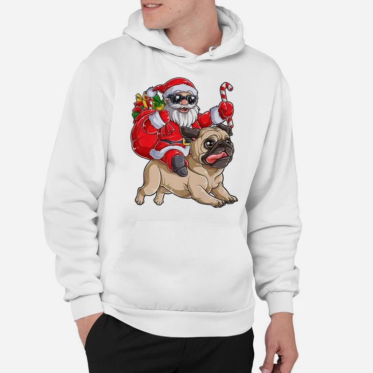 Christmas Santa Claus Riding Pug Xmas Boys Girls Pugmas Dog Hoodie