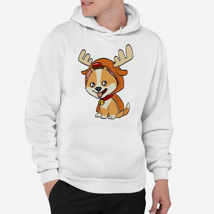 Corgi Puppy Dog Dressed As Reindeer Dogs Xmas Sweatshirt Hoodie