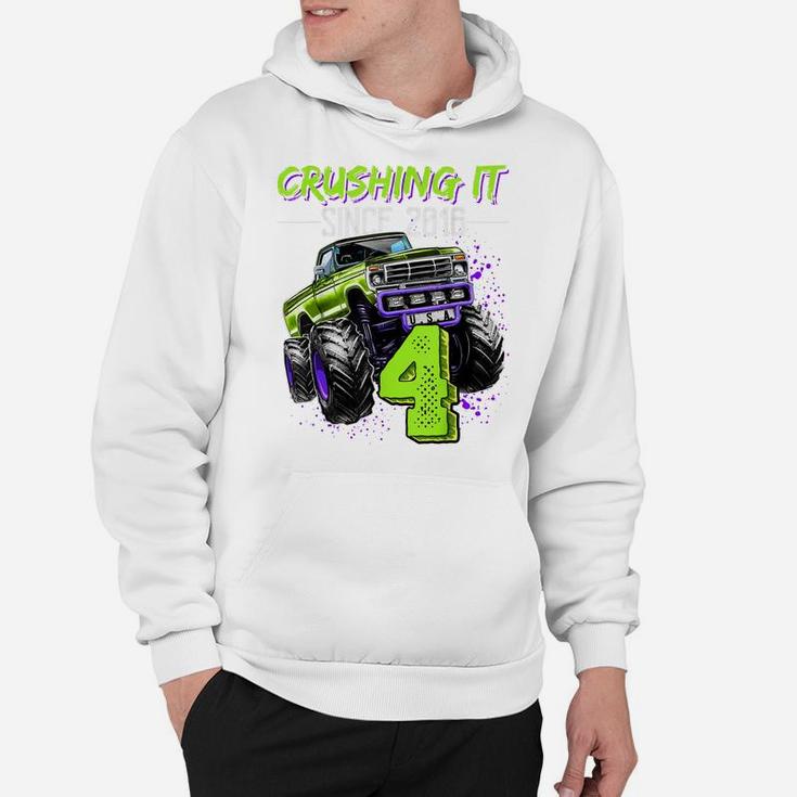 Crushing It Since 2016 4Th Birthday Monster Truck Gift Boys Hoodie
