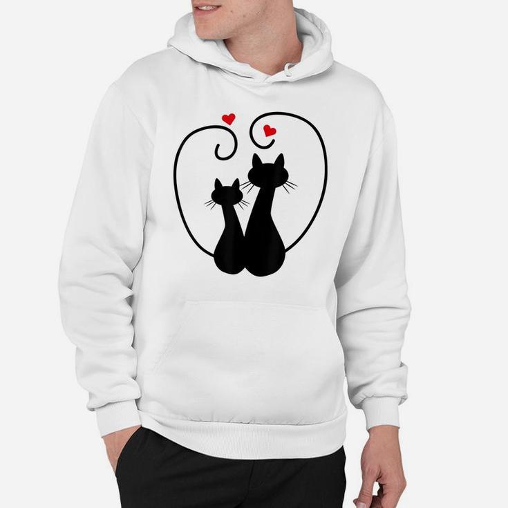 Cute Cats In Love With Red Hearts For Cat Lovers Gift Hoodie