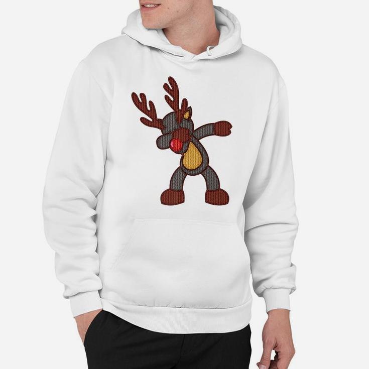 Dabbing Knitted Reindeer Christmas Rudolph Red Nose Xmas Hoodie