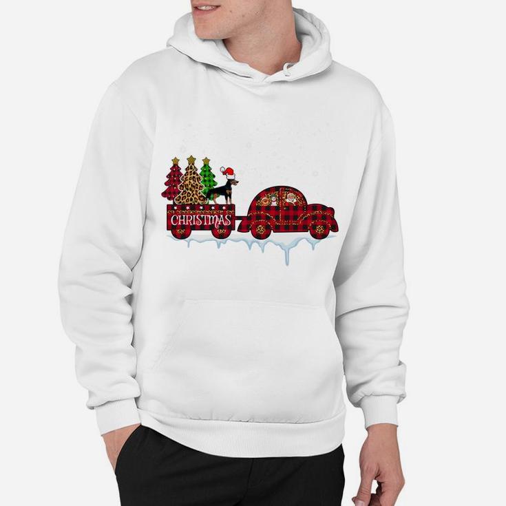 Doberman Dog Christmas Red Plaid Truck Santa Xmas Tree Gift Sweatshirt Hoodie