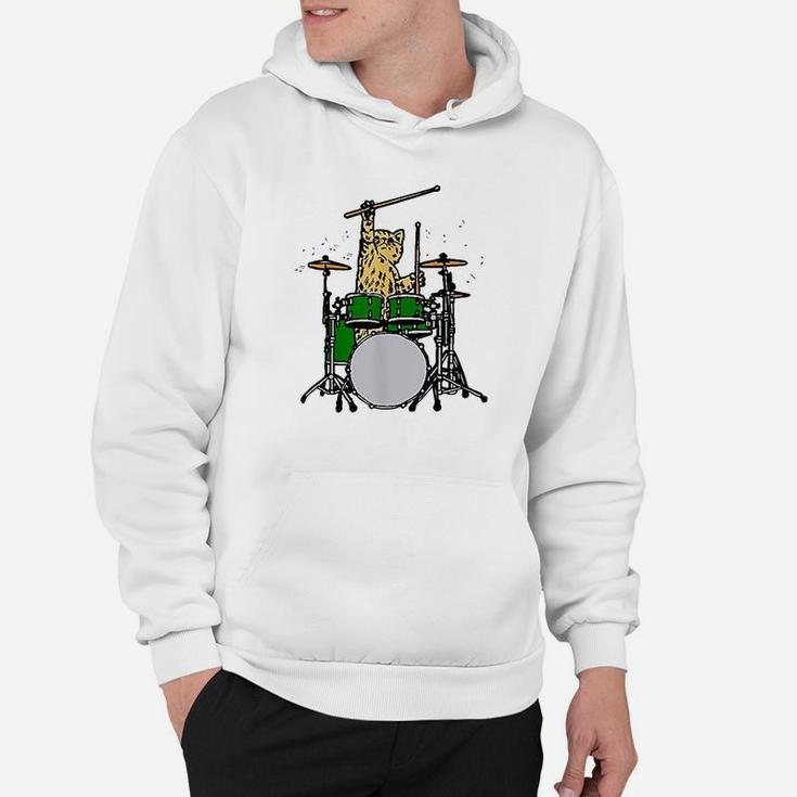Drummer Cat Music Lover Musician Playing The Drums Hoodie