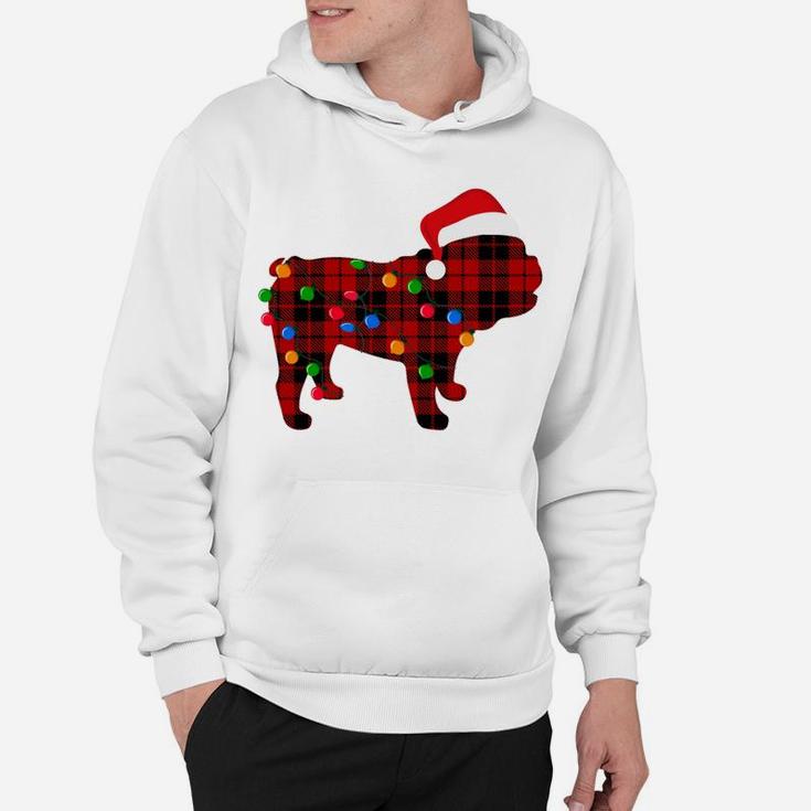 English Bulldog Red Plaid Pajama Dog Christmas Light Sweatshirt Hoodie