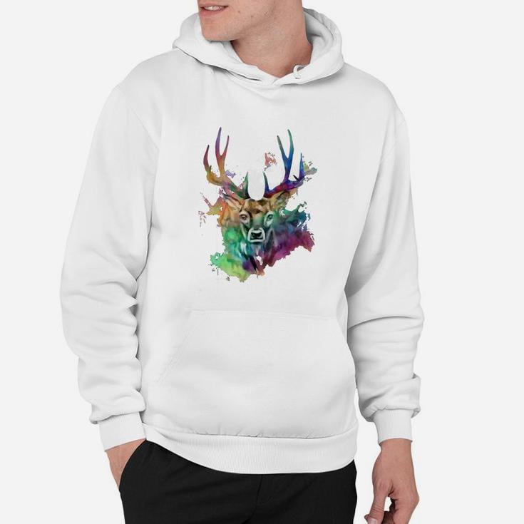 Farbenfrohes Hirsch-Aquarell Herren Hoodie, Künstlerisches Design