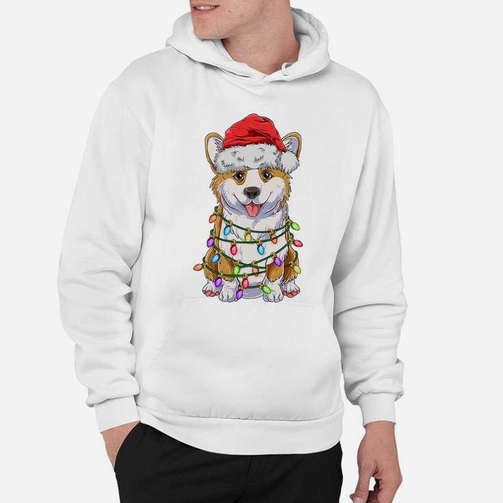 Funny Corgi Christmas Tree Lights Gift Santa Hat Dog Lover Sweatshirt Hoodie