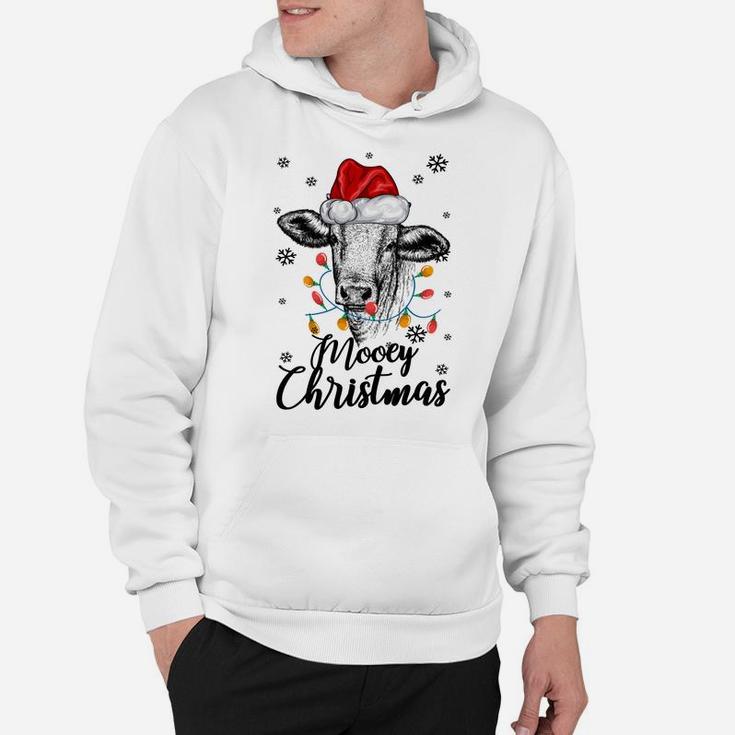 Funny Cow With Santa Hat Mooey Christmas Lights Gift Heifers Sweatshirt Hoodie