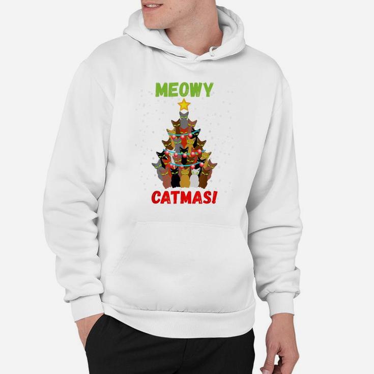 Funny Meowy Cats Christmas Tree Xmas Lights Boys Girls Kids Hoodie