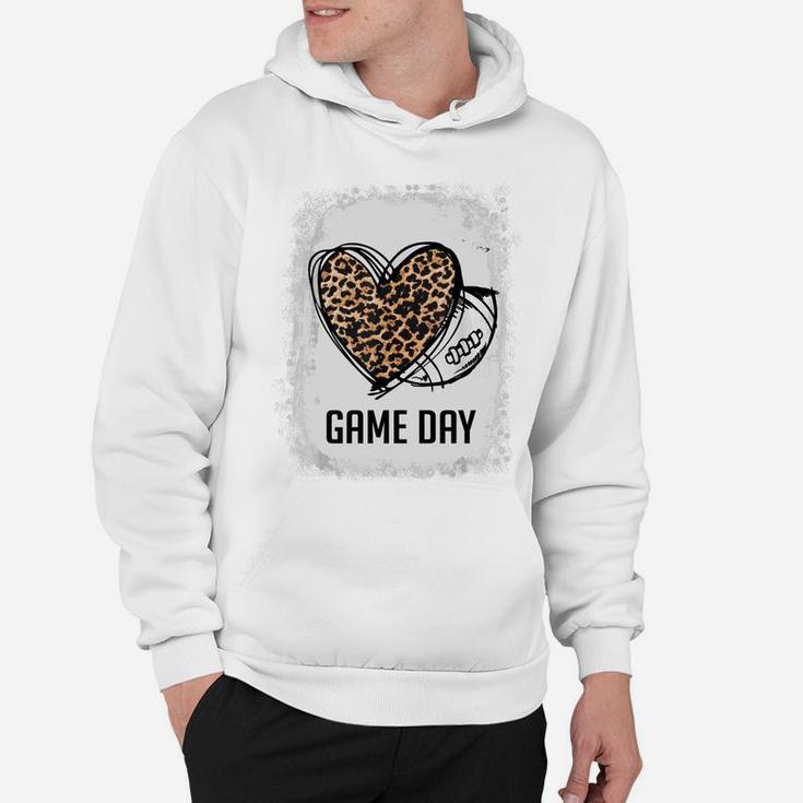 Game Day With Leopard Heart Football Lovers Mom Bleached Hoodie