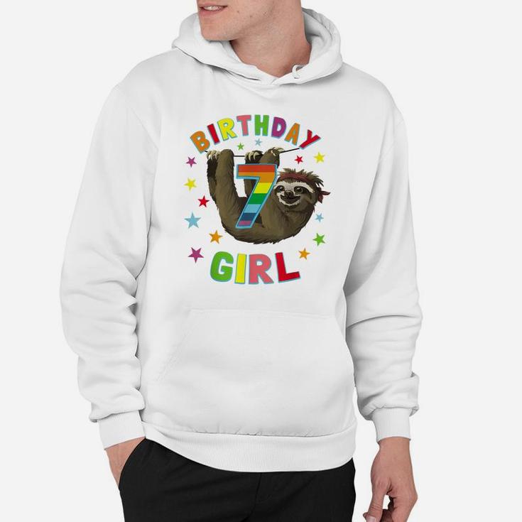 Girl Birthday Sloth 7 Year Old B-Day Party Kids Awesome Gift Hoodie