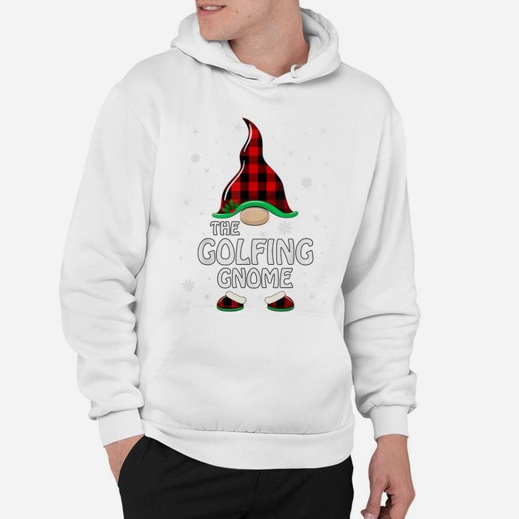 Golfing Gnome Buffalo Plaid Matching Family Christmas Pajama Hoodie
