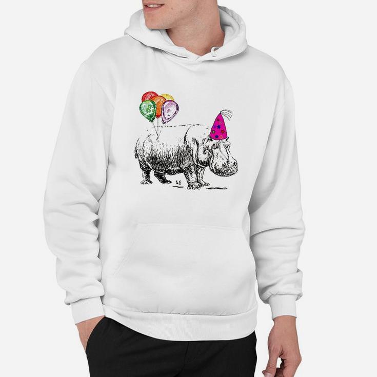 Hippo Wearing A Birthday Hat With Party Balloons Par Hoodie