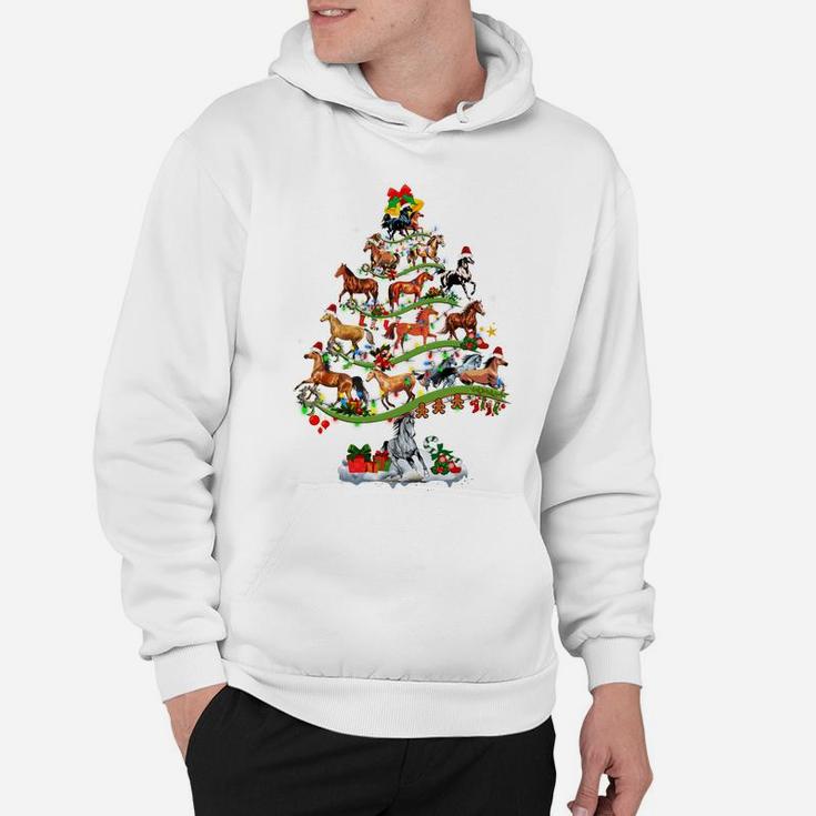 Horse Tree Christmas Candy Cane Gift Ornament Hoodie