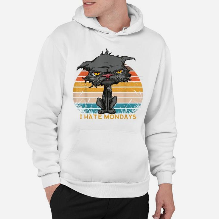I Hate Mondays Bored Cat Yellow Eyes Retro Vintage Cat Lover Hoodie