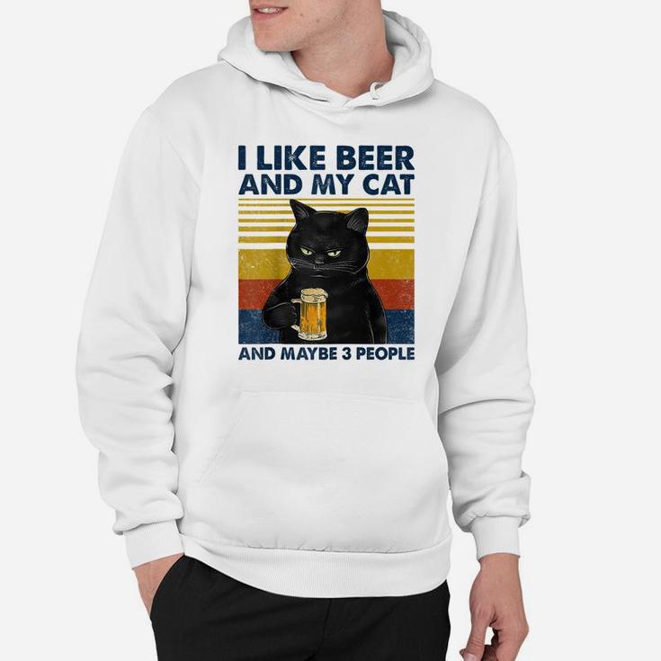 I Like Beer My Cat And Maybe 3 People Funny Cat Lovers Gift Raglan Baseball Tee Hoodie