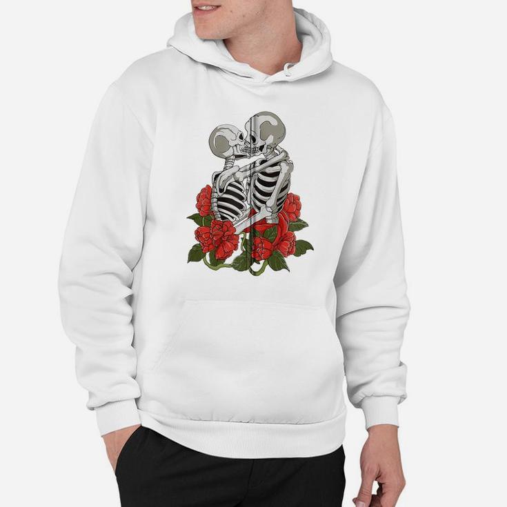 Kissing Skulls Skeletons Red Roses Flowers Death Goth Zip Hoodie Hoodie