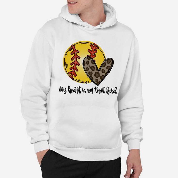 Leopard My Heart Is On That Field Softball Game Day Vibes Sweatshirt Hoodie