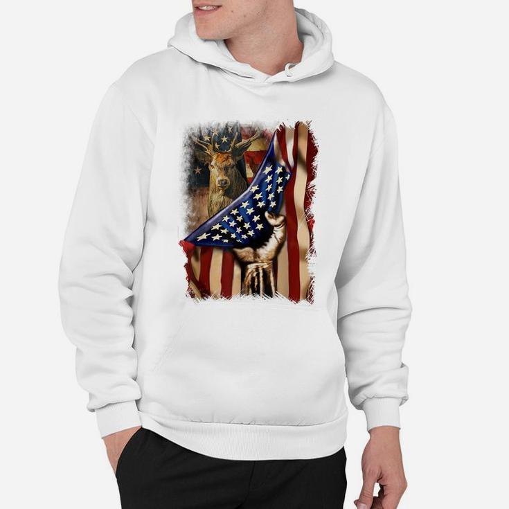 Mens Deer Hunting Father's Day American Flag Hunters 4Th Of July Hoodie