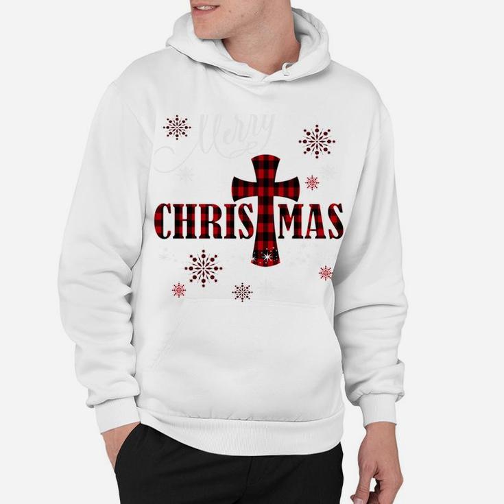 Merry Christmas Cross Buffalo Plaid Christian Holiday Gift Sweatshirt Hoodie