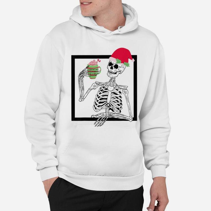 Merry Christmas Funny Santa Hat Christmas Drink Skeleton Hoodie