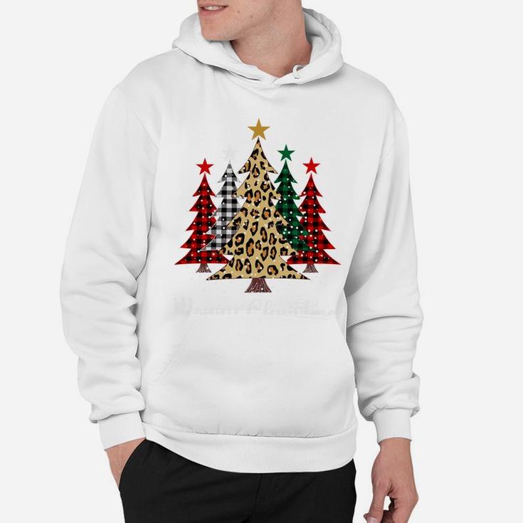 Merry Christmas Trees With Buffalo Plaid & Leopard Design Hoodie