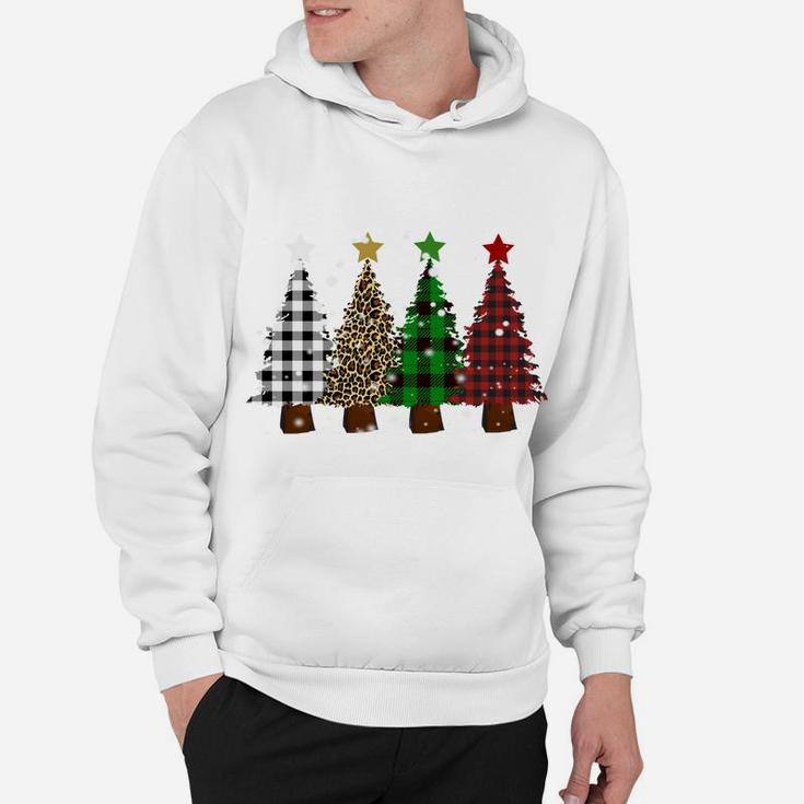 Merry Christmas Trees With Buffalo Plaid And Leopard Design Sweatshirt Hoodie