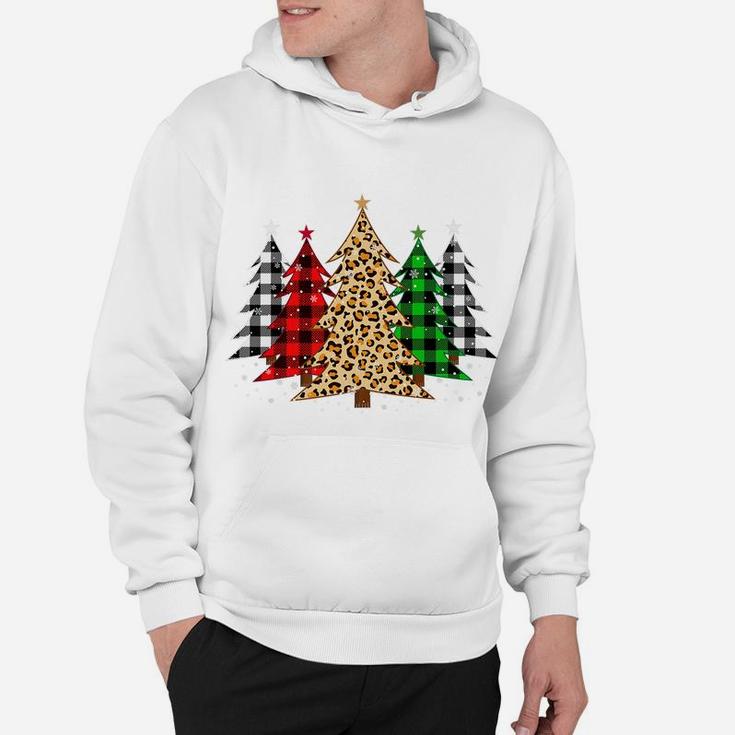 Merry Christmas Trees With Leopard & Plaid Print Hoodie