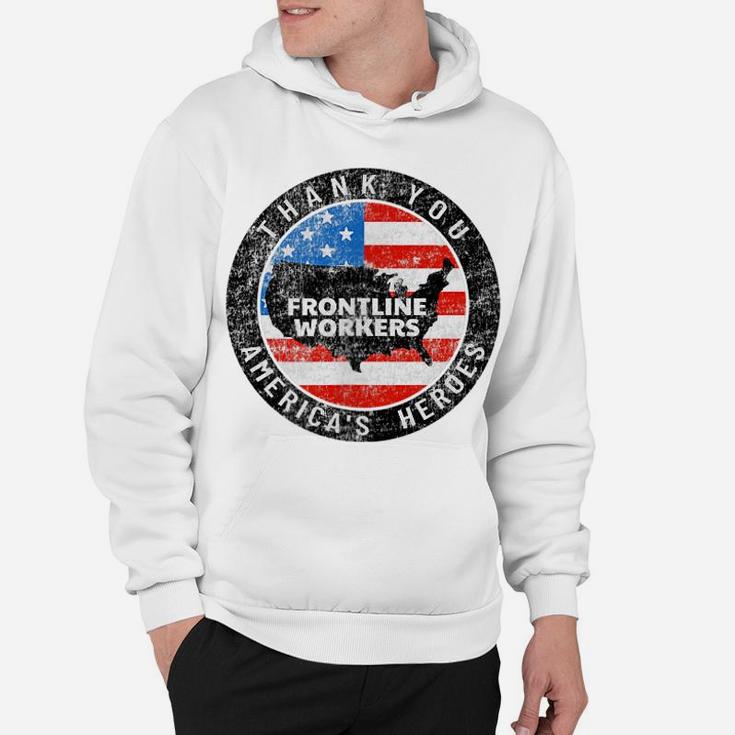 Printed 2 Sides Retro Thank You Frontline Workers Us Flag Hoodie