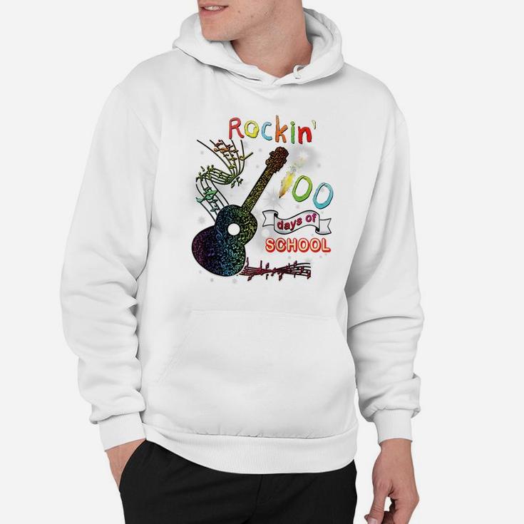 Rockin' 100 Days Of School Guitar Student Music Teacher Gift Raglan Baseball Tee Hoodie