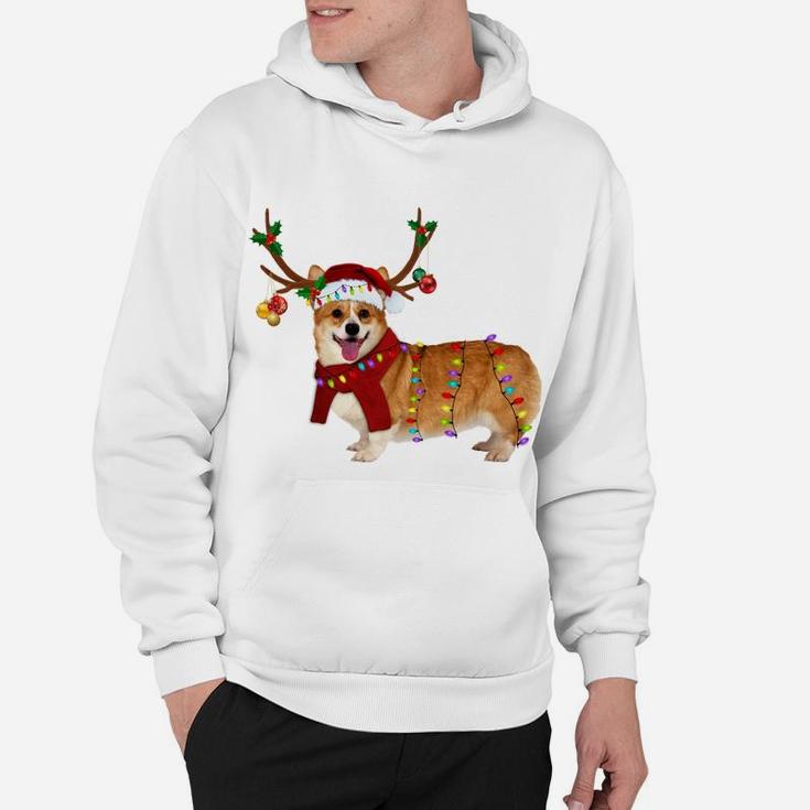 Santa Corgi Reindeer Light Christmas Gifts Sweatshirt Hoodie