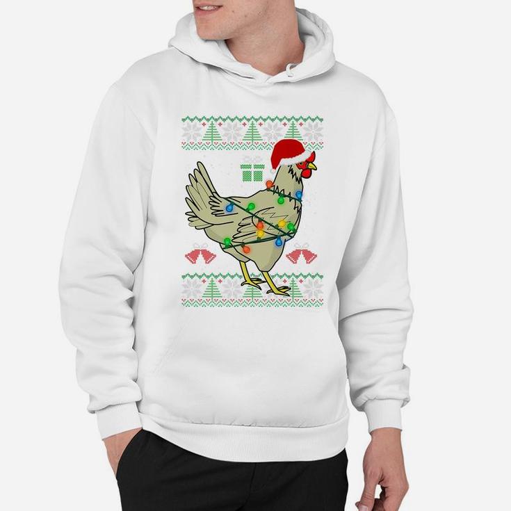 Ugly Christmas Chicken Sweater | Santa Hat Lights Gift Hoodie