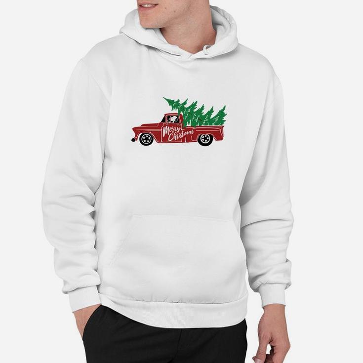 Weihnachtlicher Pickup-Truck Herren Hoodie, Tannenbaum-Design