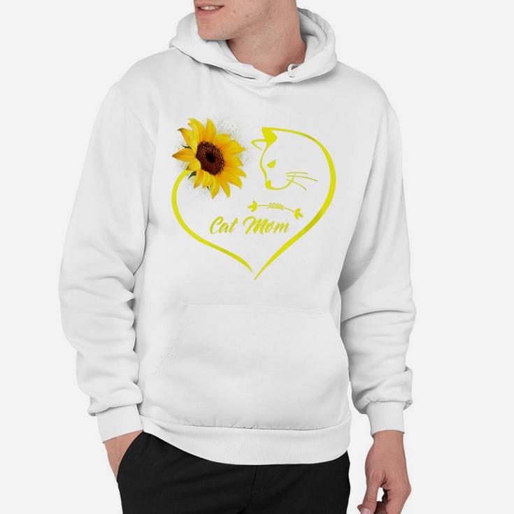 Womens Cute Cat Mom Sunflower Heart Love Mothers Day Gift Cat Lover Hoodie