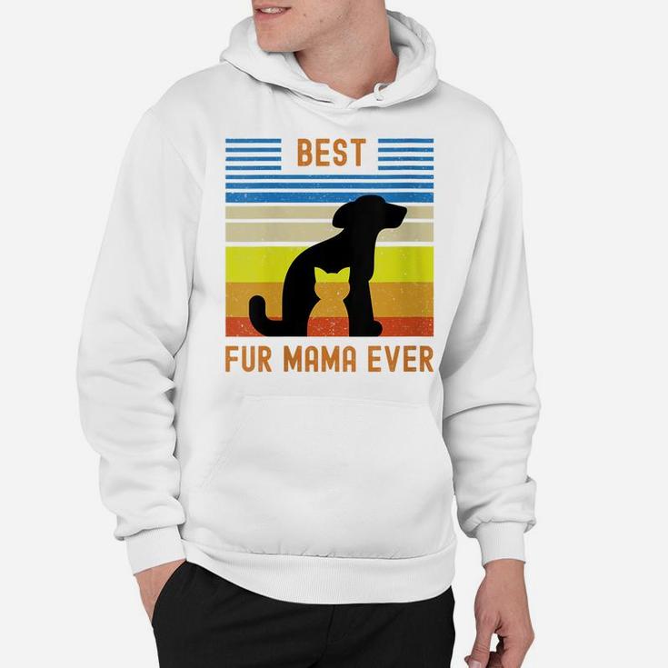 Womens Funny Best Fur Mama Ever Vintage Retro Dog Cat Mom Owner Hoodie