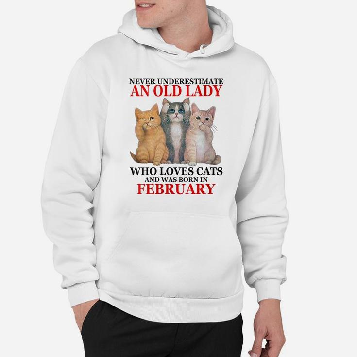Womens Never Underestimate An Old Lady Who Loves Cats - February Hoodie