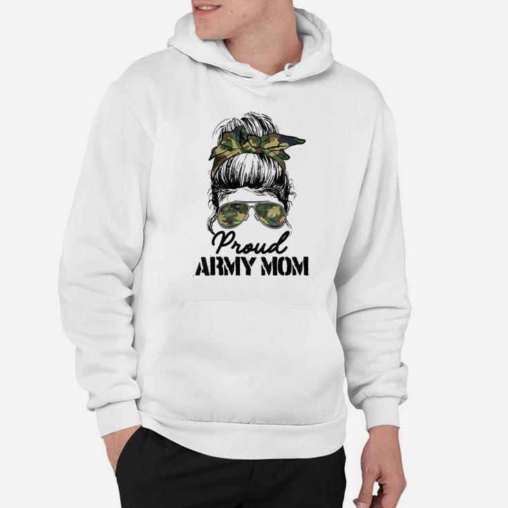 Womens Proud Army Mom Camouflage Messy Bun Soldier Mother's Day Hoodie